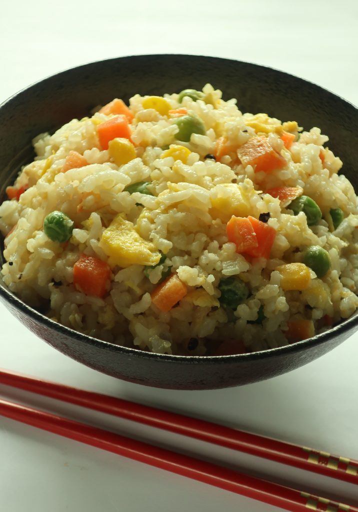Plate of Egg Fried Rice with colorful vegetables
